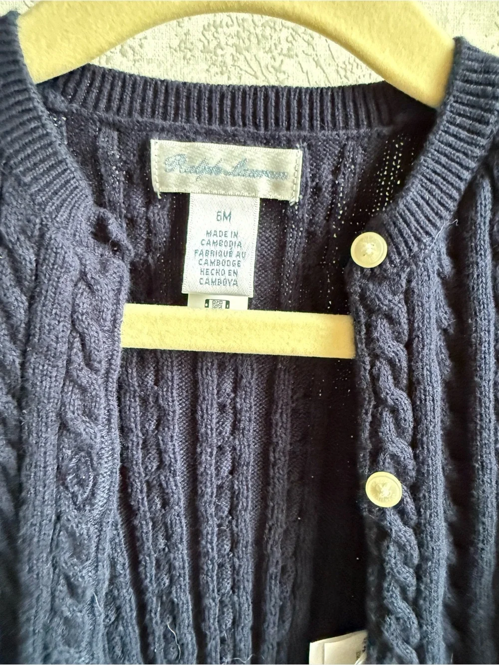 Ralph Lauren Baby Mini-Cable Cotton Cardigan in Navy